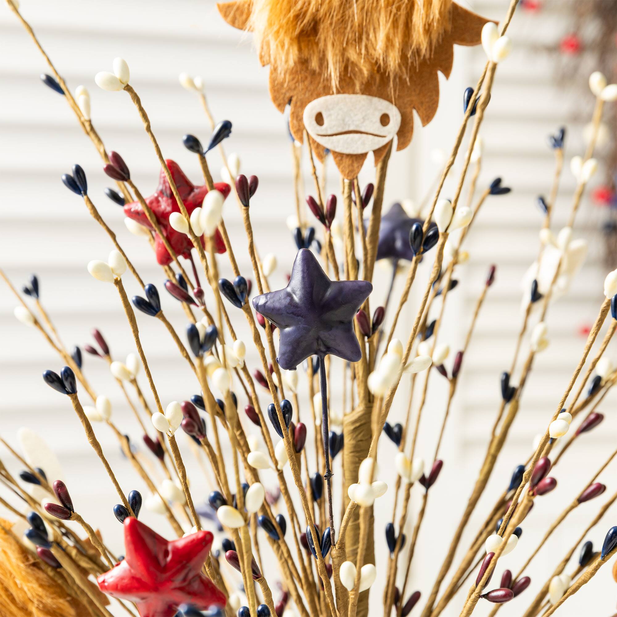Glitzhome® 21" Patriotic Americana Highland Cow and Berry Table Tree